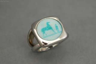 Authentic HERMES Ring Blue Corozo Stone Horse Motif Size 52 US 5.5 