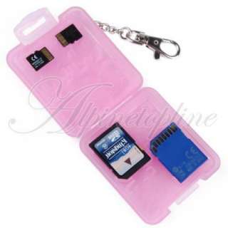 Mini SD Micro SD SIM Card Holder Case w/ Keychain Pink  
