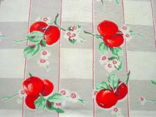   Red Apples Gray White Checked Cotton Tablecloth 40 x 46  