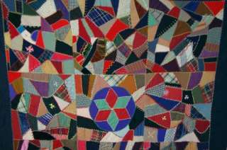 This GORGEOUS cotton and wool 1910s 1920s crazy quilt is hand pieced 