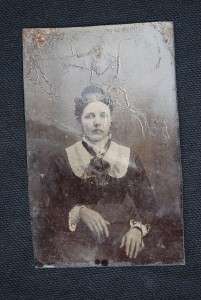Antique Tin Type Photo WOMAN WITH HORRIBLE TEETH  