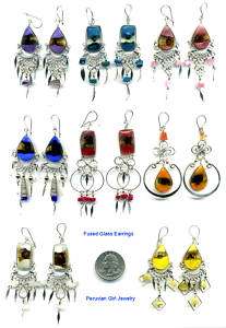 10 FUSED GLASS EARRINGS PERU JEWELRY ART CRAFT LOT  