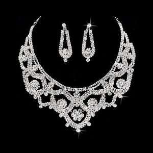 Bridal Wedding Jewelry Set Necklace Crystal Rhinestone Classic Bib 