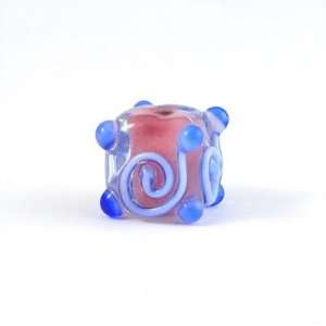  10mm Pink with Blue Design Cube Glass Beads Arts, Crafts 