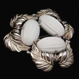 Schiaparelli Set Bracelet Brooch Pin Earrings White Melon Cut Stones 