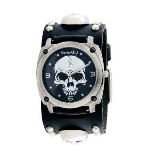   Rock Collection Black Heavy Duty Skull Leather Band Watch by Nemesis
