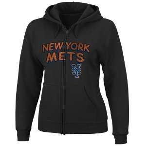   New York Mets Ladies Black Instant Replay Full Zip Hoody Sweatshirt