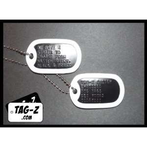  2 Military Dog Tags   Custom Embossed Black Tags with 