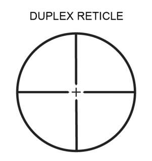 duplex reticle consists of thin crosshairs in the center and four 