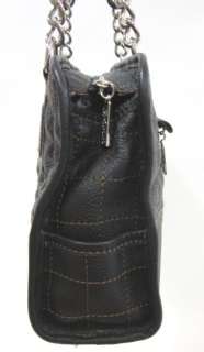 MAXX Black Leather Quilted Chain Strap Satchel Handbag  