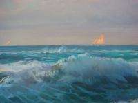Vintage Salvi Ocean Seascape Giant Oil Painting 59x30  
