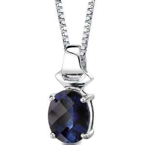   Cut Blue Sapphire Pendant with 18 inch Silver Necklace peora Jewelry