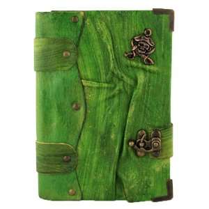  Pirate Emblem Sculpture on a Green Handmade Leather Bound 