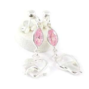  Earrings silver Dauphins Amoureux pink. Jewelry