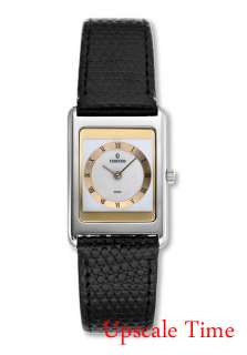   stainless steel mother of pearl dial on black leather strap 0311640