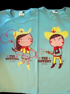 NEW One Man Cute Couple T Shirt Cowboy & Cowgirl Blue  