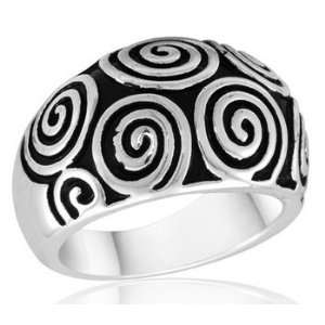  DaVinci Black/Silver Swirly Art Deco Round Fashion Ring 