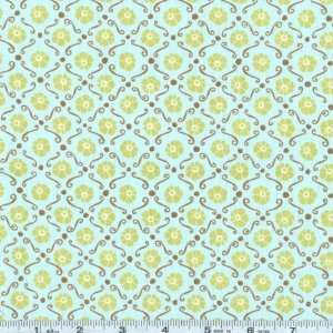  45 Wide Fresh Aire Floral Tiles Blue Fabric By The Yard 