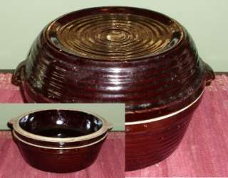 Vintage Dark Brown Stoneware ~ Covered Casserole/Dish ~ Yellow Ware 