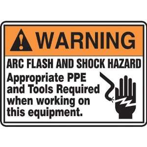 Safety Sign, Arc Flash And Shock Hazard, 10x14, Adhesive Vinyl  