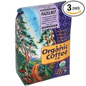 The Organic Coffee Co. Hazelnut, Whole Bean, 12 Ounce Bags (Pack of 3)