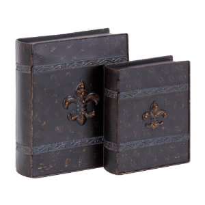    Set of Two Fleur De Lis Metal Book Decorative Boxes