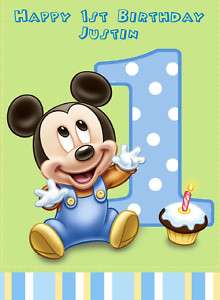 Edible Cake Topper/image Baby Mickey 1st #1 1/4 Sheet  