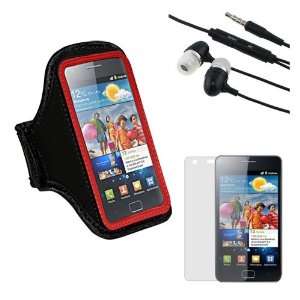  Skque Red Sport Armband + Headset w/mic + Clear Screen 