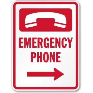  Emergency Phone (right arrow) Aluminum Sign, 24 x 18 