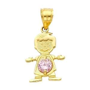 14K Yellow Gold October CZ Birthstone Boy Charm Pendant for Baby and 