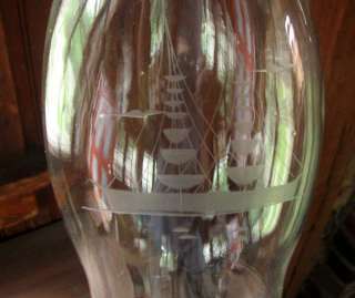 Antique Glass HURRICANE Candle Lamp Shade SAILING SHIP  