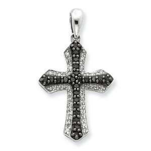    Sterling Silver Black & White Diamond Cross Pendant Jewelry