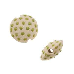  Golem Studio Ceramic Lentil Bead Lime Green Polka Dots 