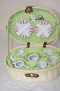 NEW Delton Mini Basket Tea Set Floral Glass Childrens Fork  
