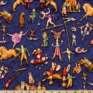  44 Wide The Circus Acrobats Blue Fabric By The Yard 