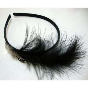  Black Feather Satin Headband with Jewel Beauty