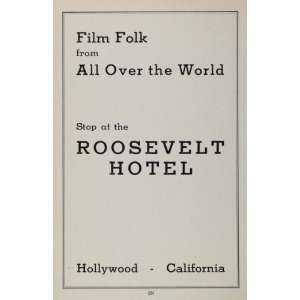1936 Roosevelt Hotel Hollywood California B/W Print Ad   Original 