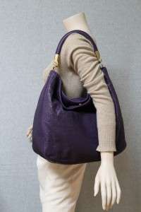 YSL Yves Saint Laurent Roady Purple Pebbled Leather Large Hobo Bag New 