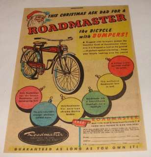 1950 Roadmaster bicycle Christmas ad ~ SANTA CLAUS  