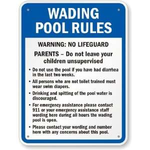  Wading Pool Rules Engineer Grade Sign, 24 x 18 Office 