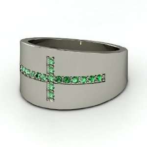    Graphic Cross Ring, Sterling Silver Ring with Emerald Jewelry