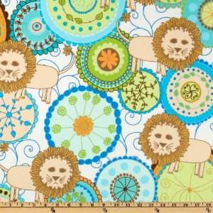  44 Wide Bliss Flannel Lions Turquoise Fabric By The Yard 