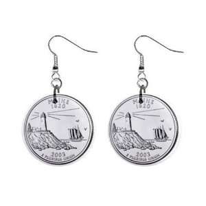  Maine State Quarter Dangle Earrings Jewelry 1 inch Buttons 