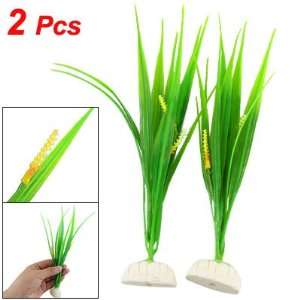  Como 2 Pcs Green Leaves Ceramic Base Plastic Grass for 