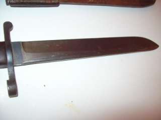   AMERICAN ROSS RIFLE CO QUEBEC BAYONET PATENT 1907 & LEATHER SCABBARD