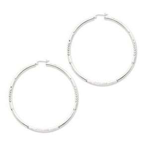  Silver Polished & Satin Diamond Cut Hoop Earrings Jewelry