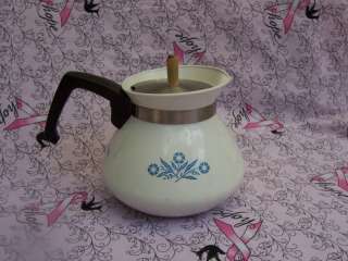 Tea Kettle VTG Corning Ware White Cornflower Blue 4 Cup  