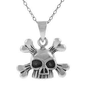  Sterling Silver Skull and Cross Bones Necklace Jewelry