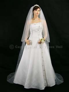 2T White Wedding Bridal Cathedral Rhinestone Veil  