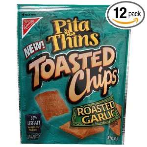 Pita Thins Toasted Chips Roasted Garlic, 6 Ounce Units (Pack of 12 